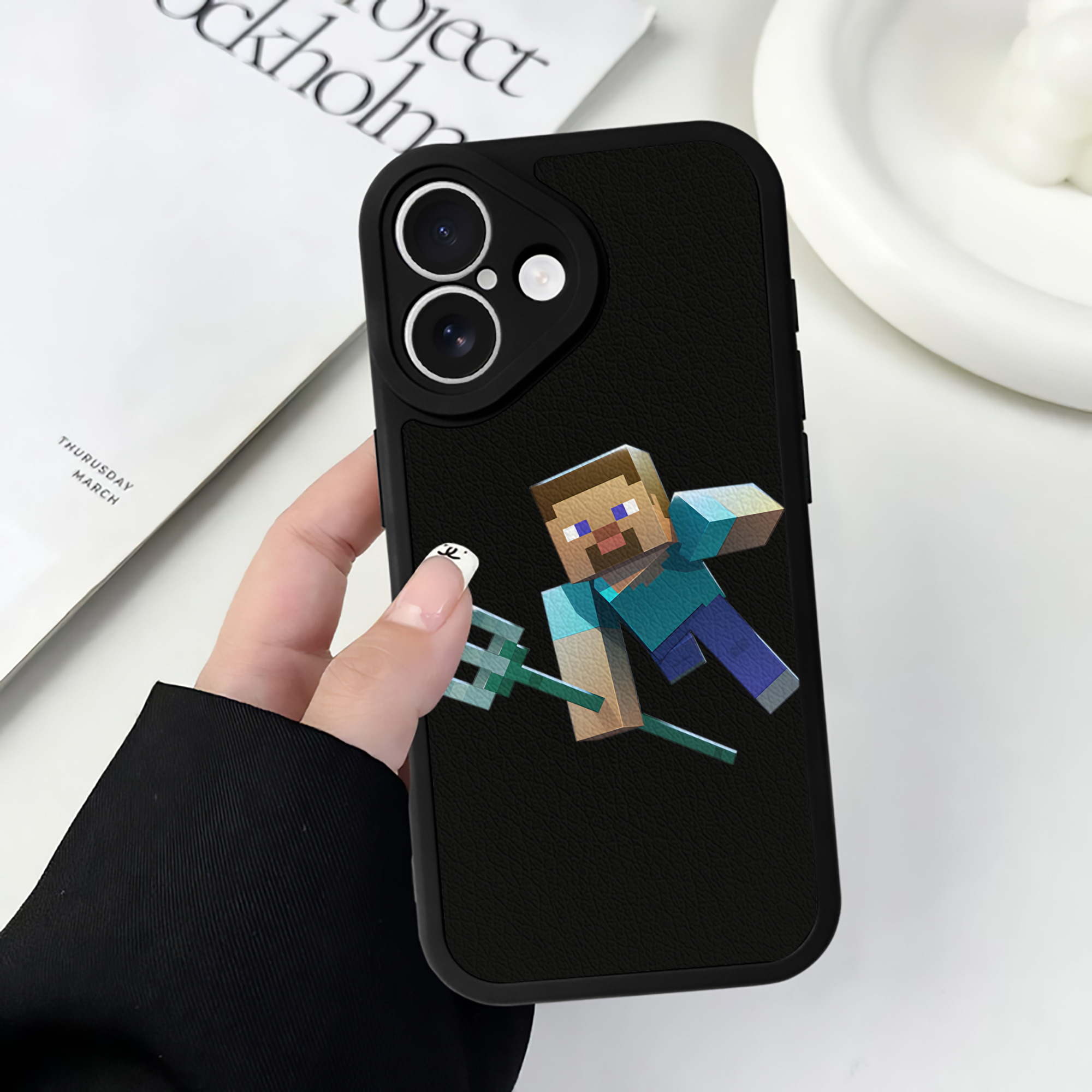 （画像用） マインクラフト ブロックの世界 Minecraft MC Block world 【iPhone 16シリーズ対応】シリコンスマホケース（レザー調） 材質：シリコン